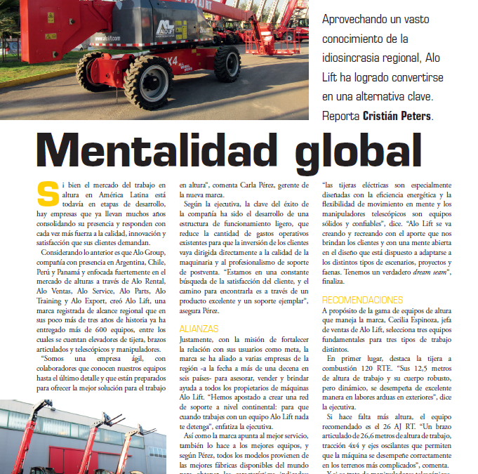 «Mentalidad Global»: Reportaje ALO Lift en Revista Construcción Latinoamericana